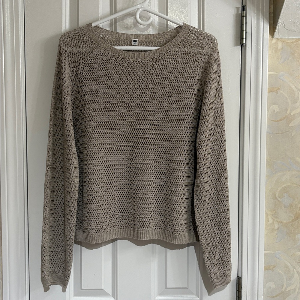 UNIQLO Women's Beige Crochet Knit Sweater